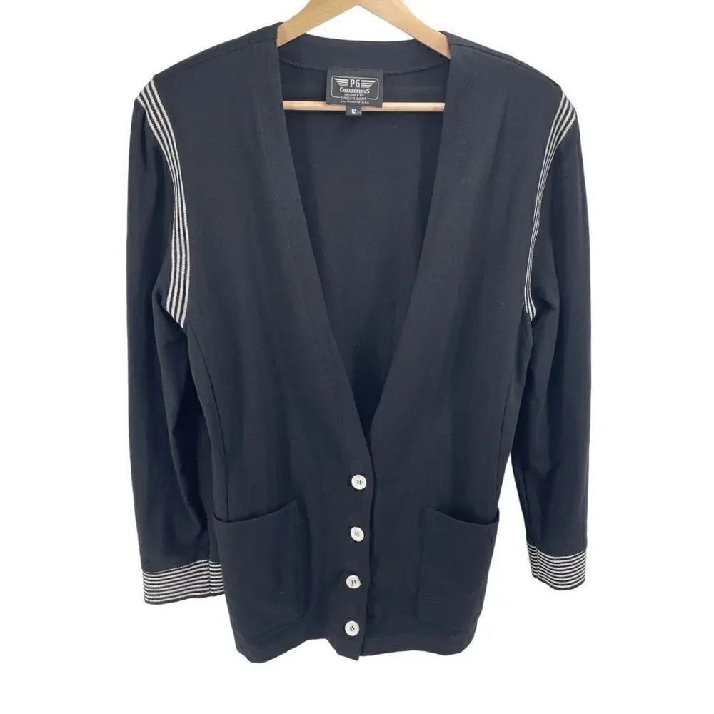 PG Collections by Ginger Bort vintage Cardigan Sweater Stretch Button Up Black 1
